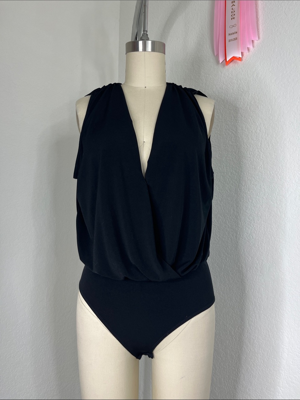 BCBGeneration Night Owl Cross Over Plunge Bodysuit Full Bottom One Pc